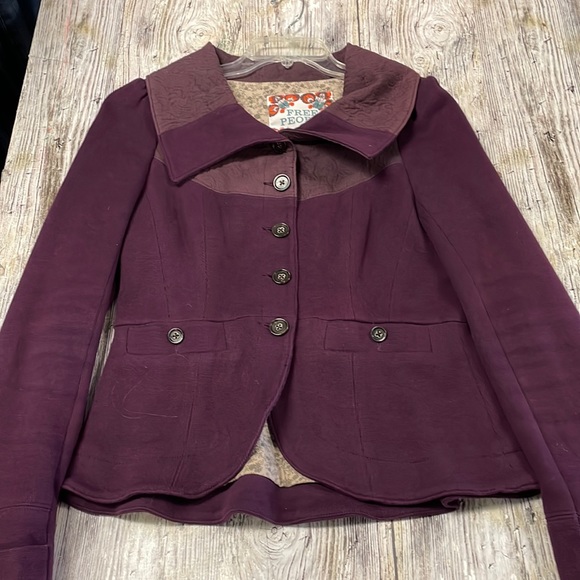 Free People Size 10 Plum Purple Button Front Blazer Jacket - Picture 1 of 12